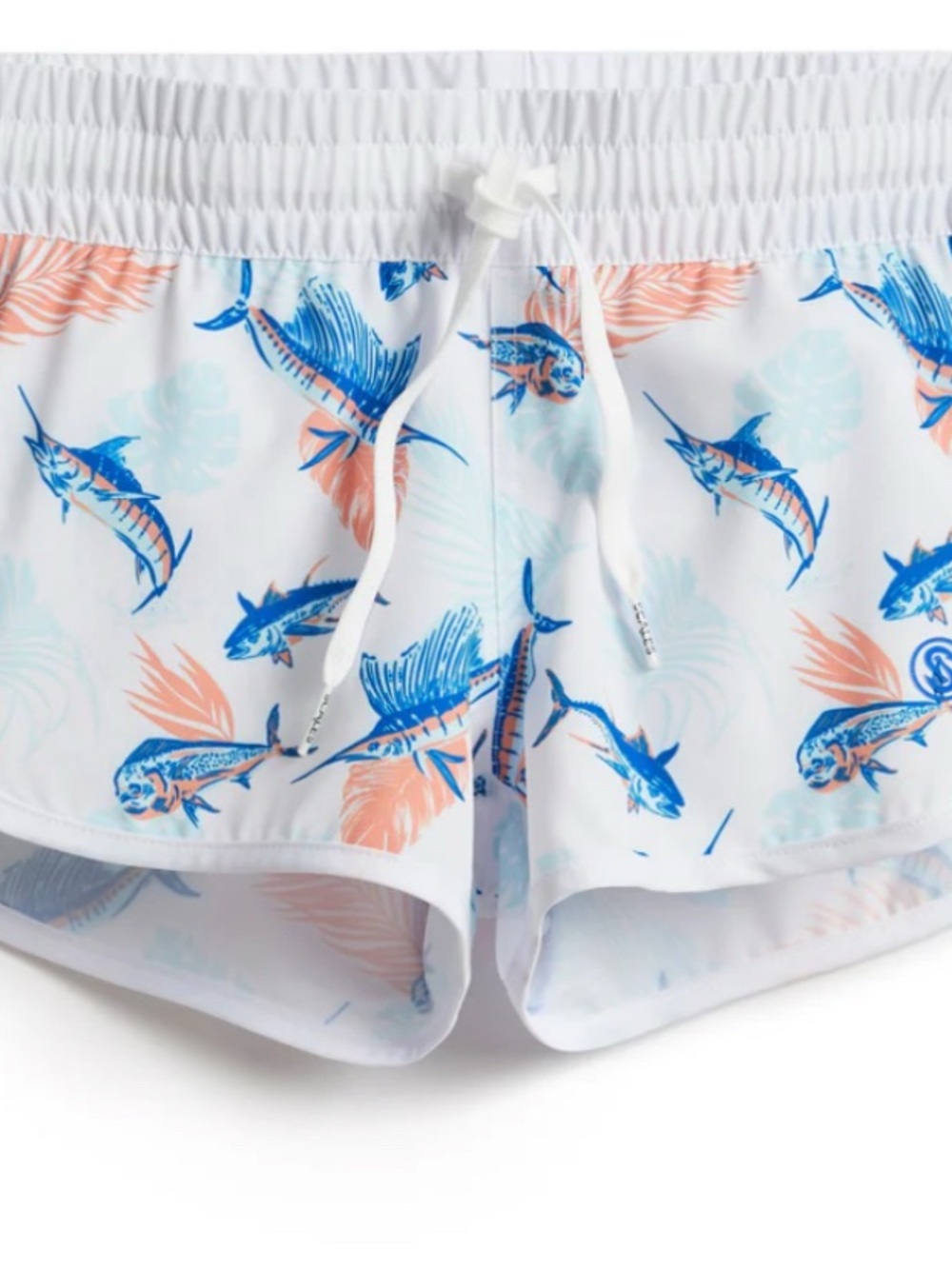 Scales Women’s White Tropical Fish Print Drawstring swim Shorts
